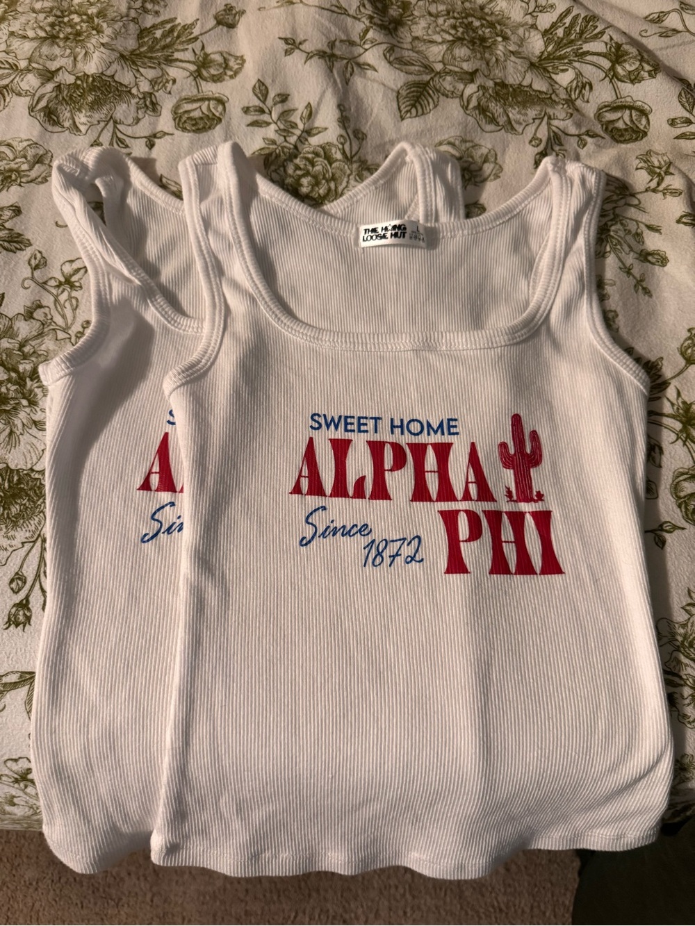 Alpha Phi Sweet Home ALPHA PHI White Ribbed Tank Top - Sorority Graphic